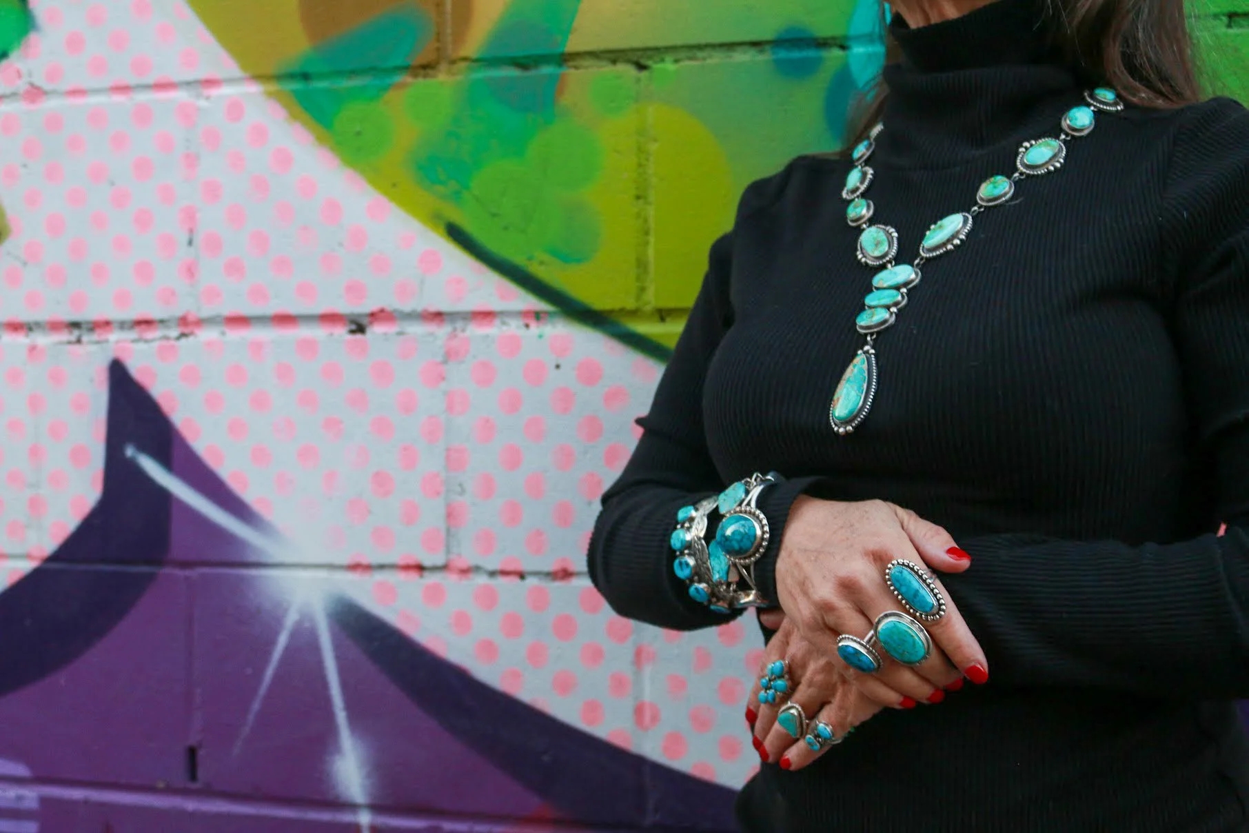 Sterling silver bracelets and cuffs with Kingman turquoise stones